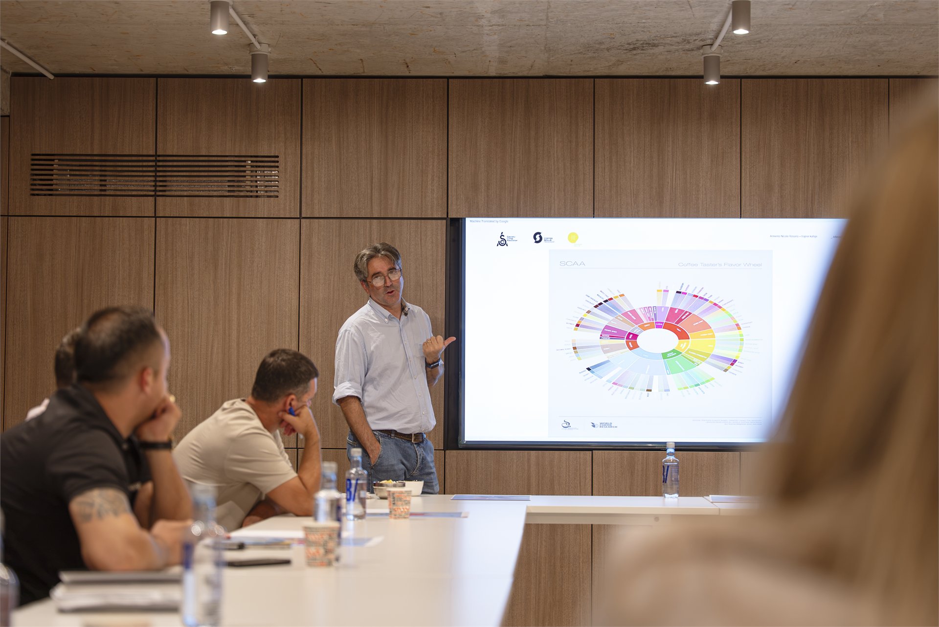 Trainer presenting the coffee flavor wheel