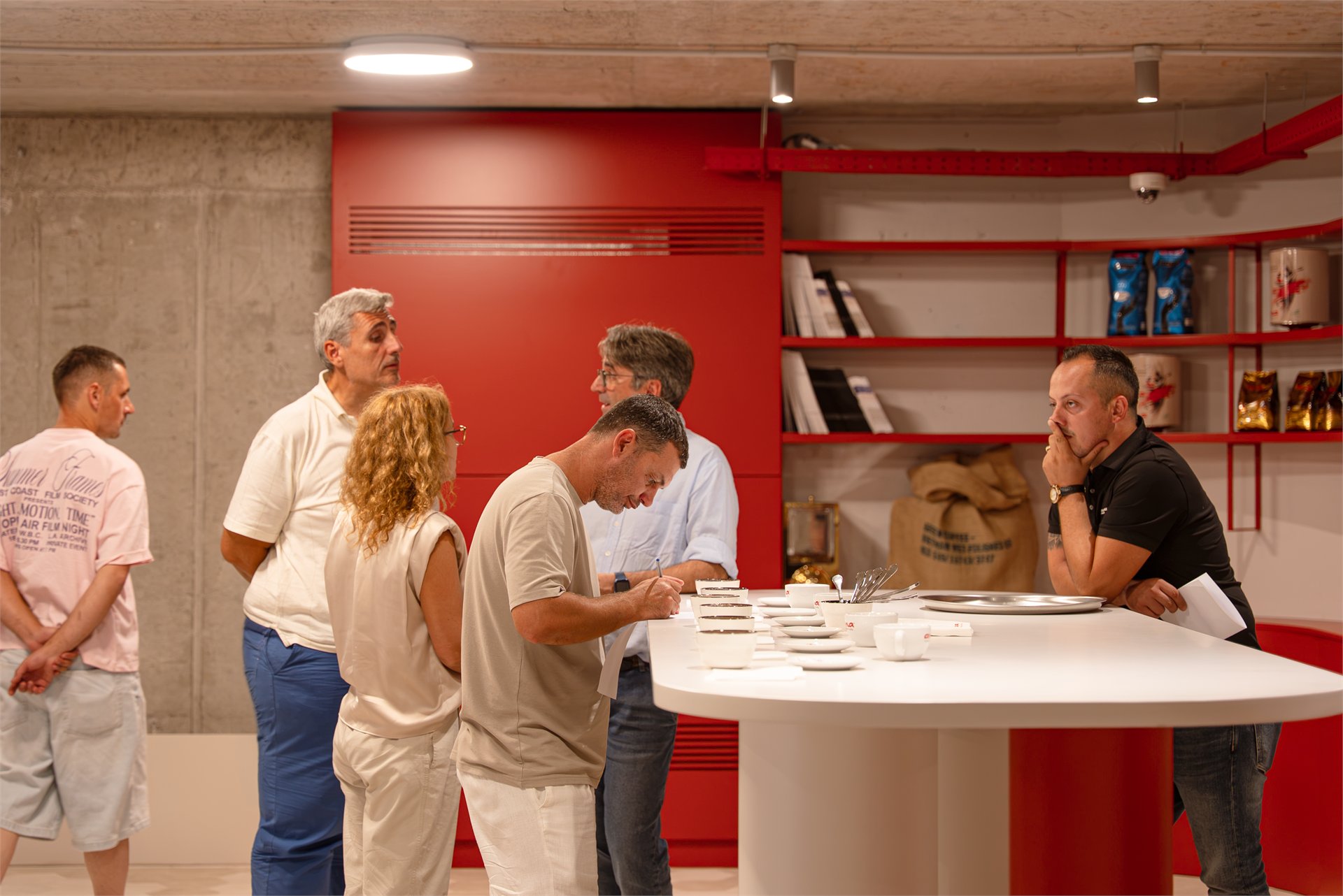 Participants reviewing coffee samples