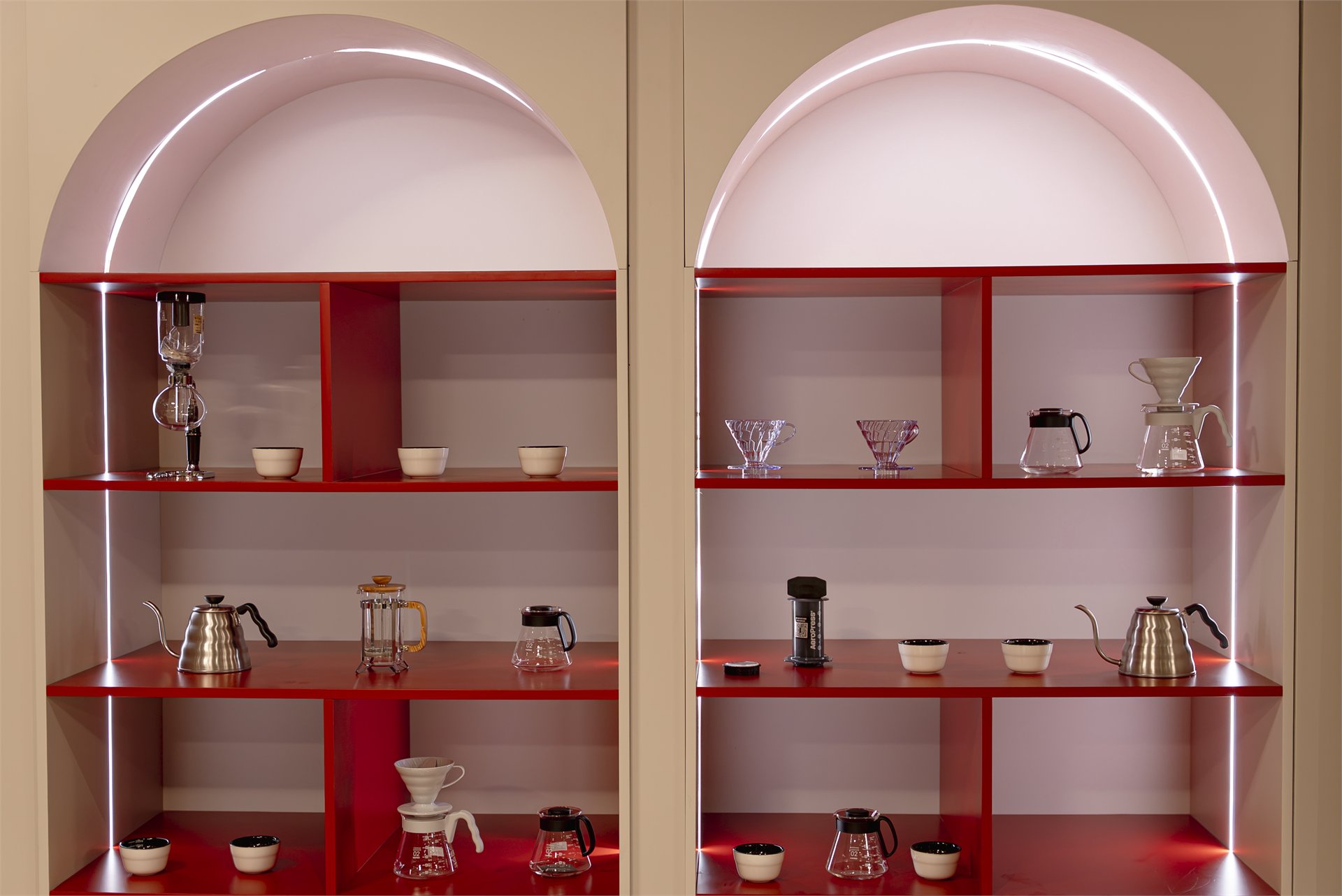 Coffee brewing tools displayed in the academy